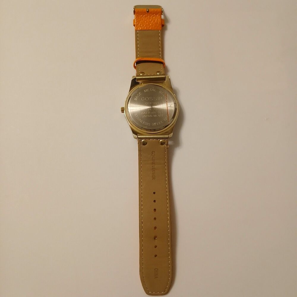 Gossip Women's Gold Tone Dial Orange Leather Band Quartz Watch Japan Movt GSP881 - Picture 5 of 12